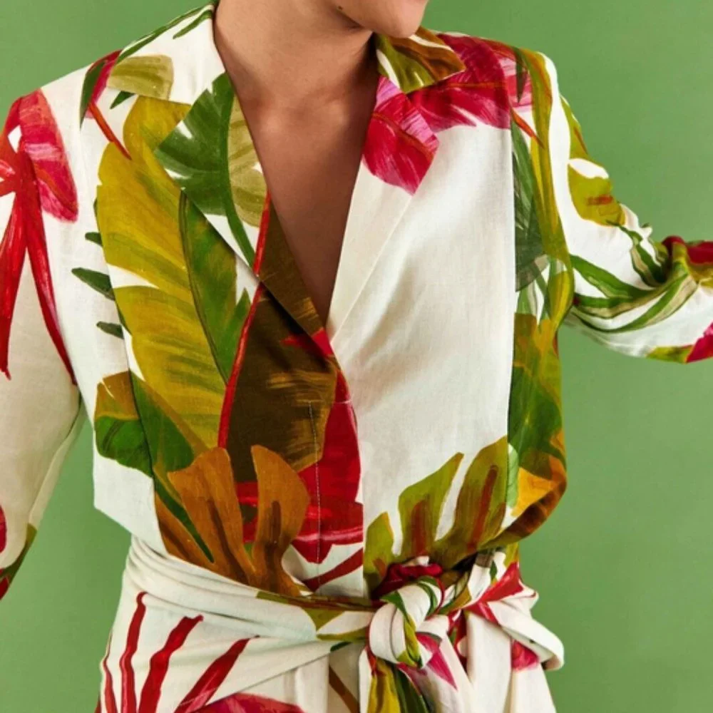 FARM Rio White Mini Dress with Green, Pink and Brown Tropical Leaves - Picture 5 of 13